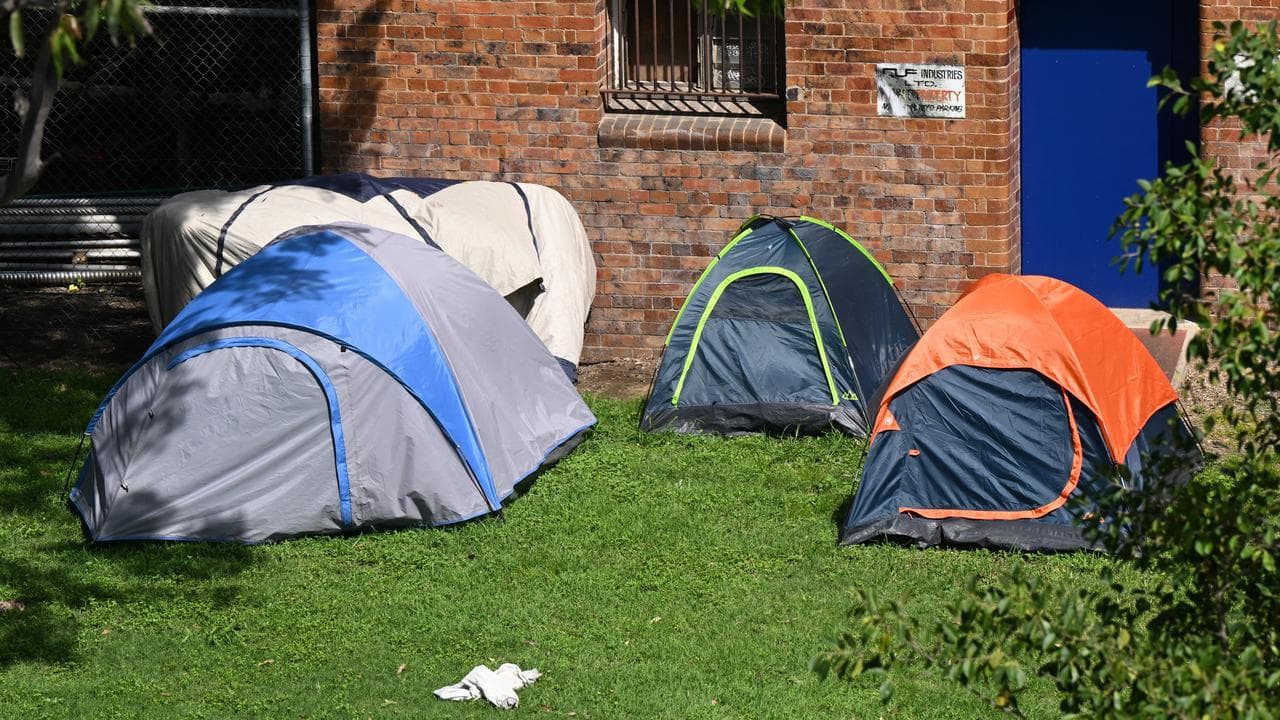 Tent encampment of homeless people