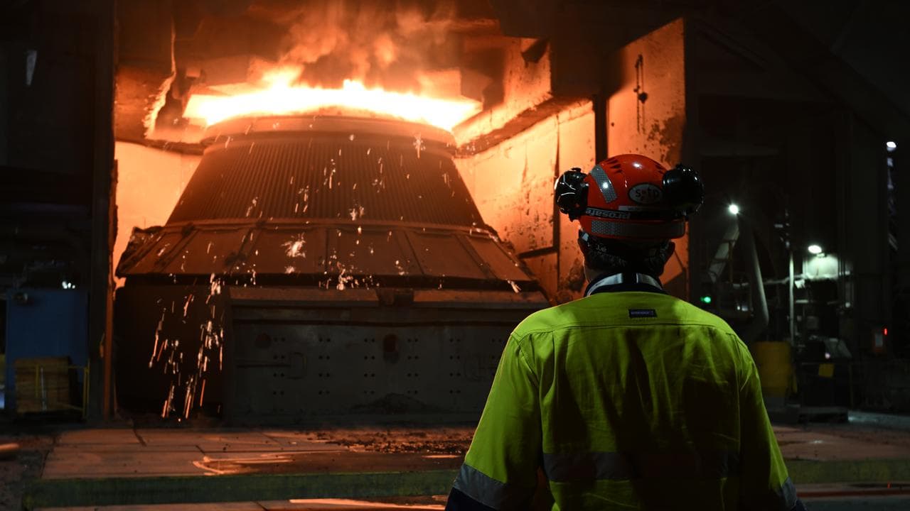 Molten steel at the Port Kembla Steelworkes in NSW.