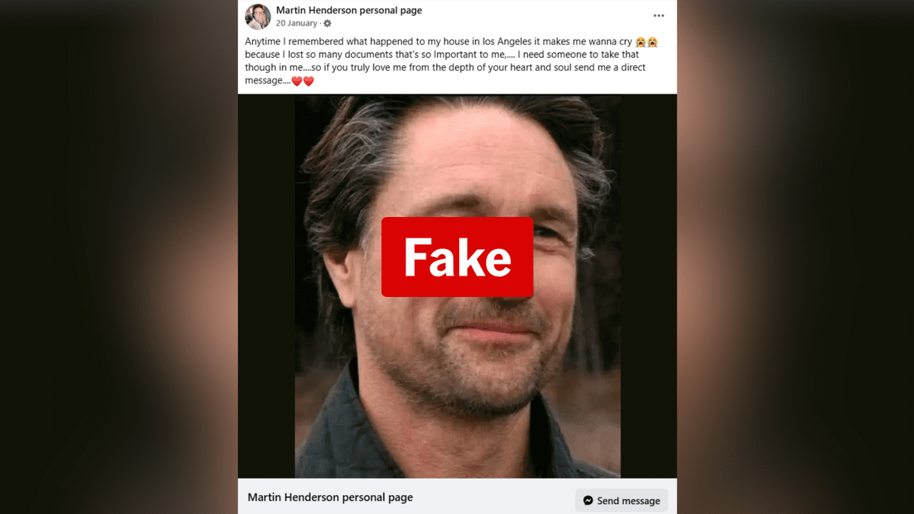 Fake Martin Henderson Facebook LA fires post
