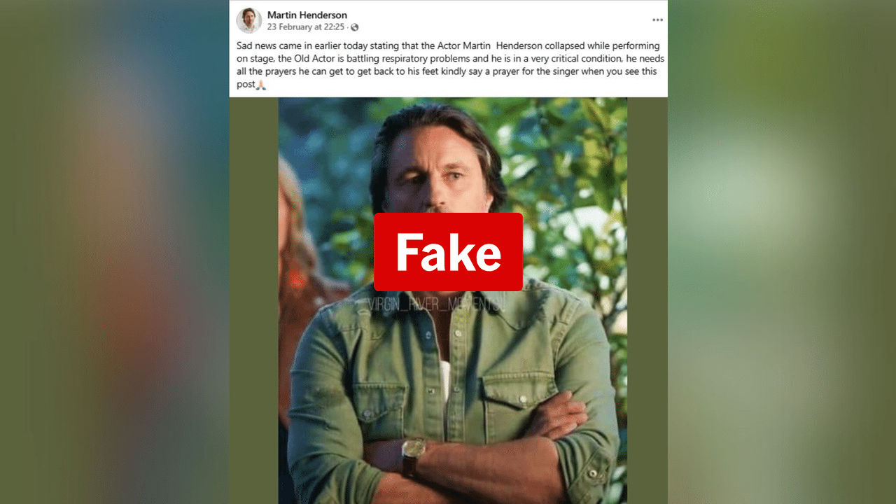 Fake Facebook post saying Martin Henderson collapsed on stage.