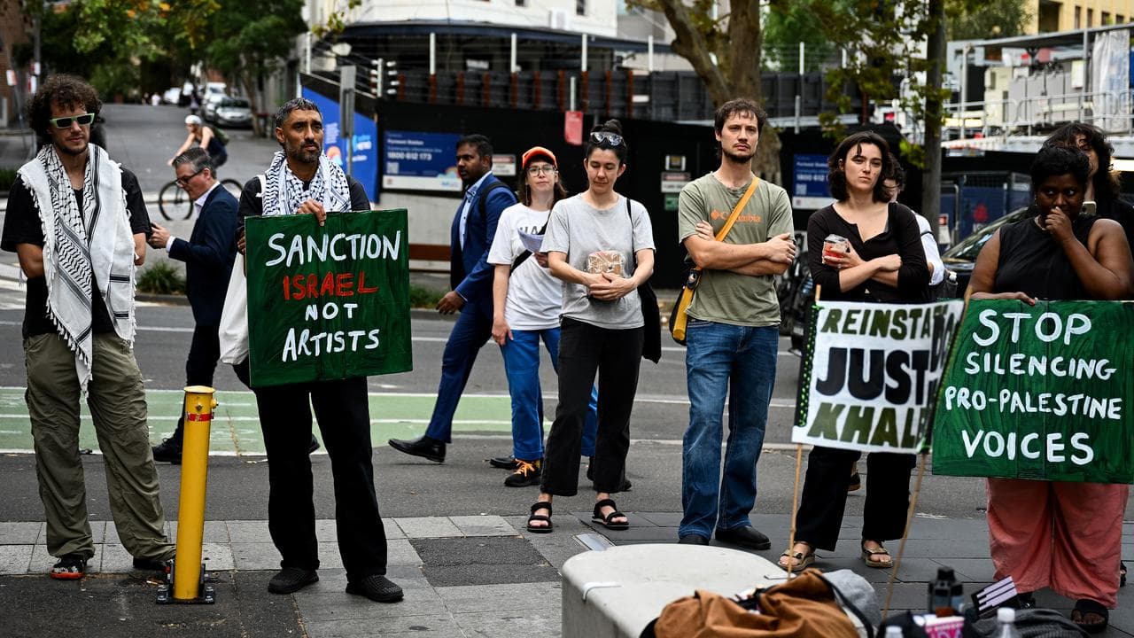 Protesters outside the Creative Australia office in Sydney