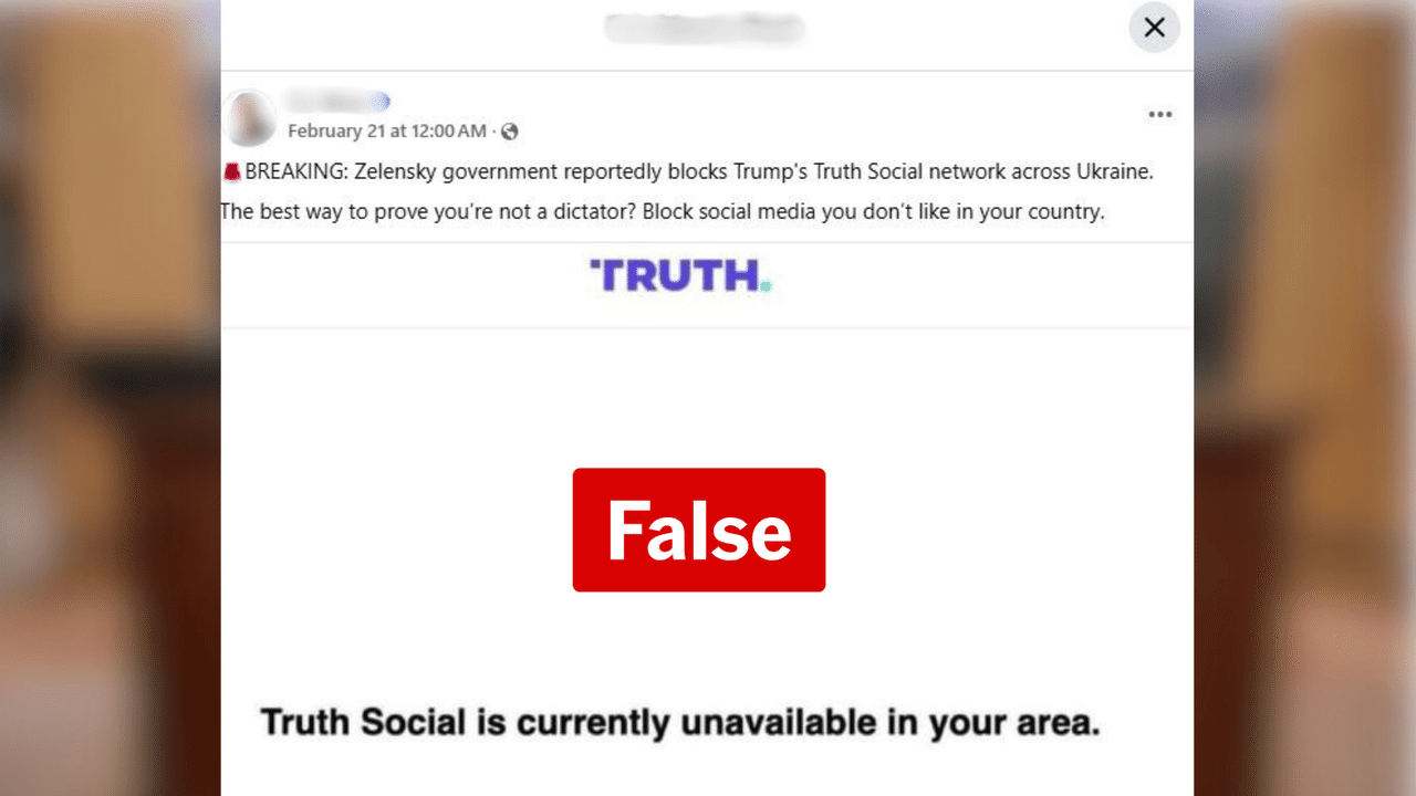 Screenshot of a false claim that Truth Social is blocked in Ukraine.