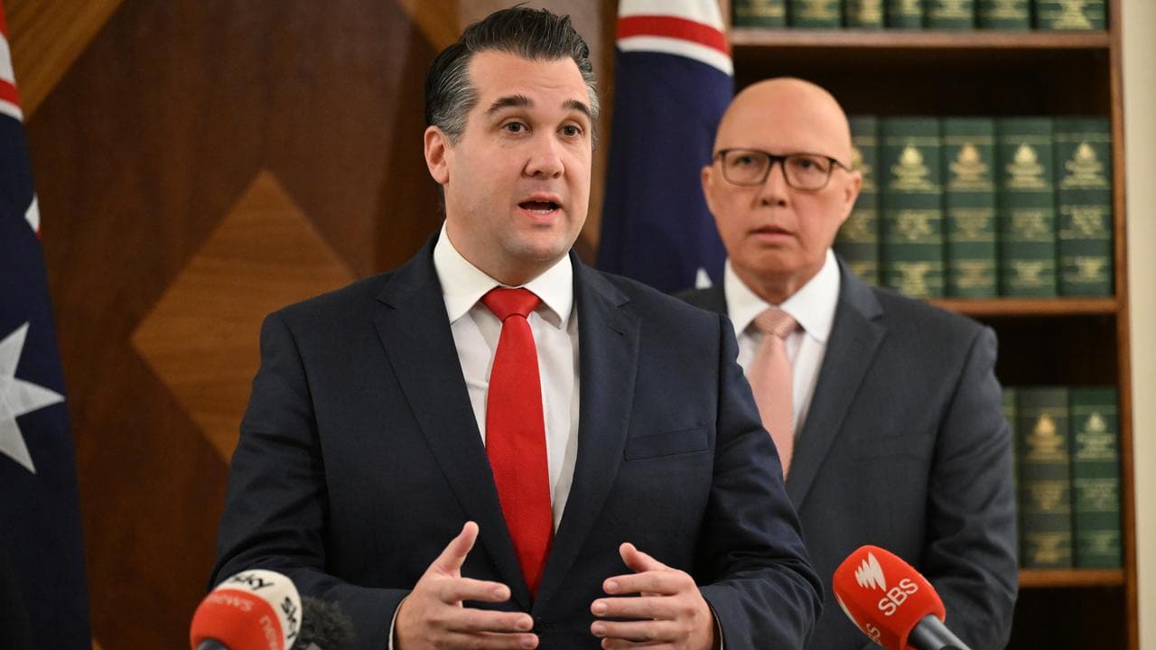 Michael Sukkar and Peter Dutton during a press conference.