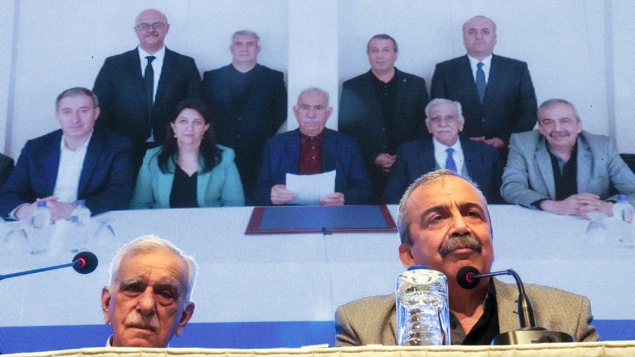 DEM members release a statement from jailed PKK leader Abdullah Ocalan