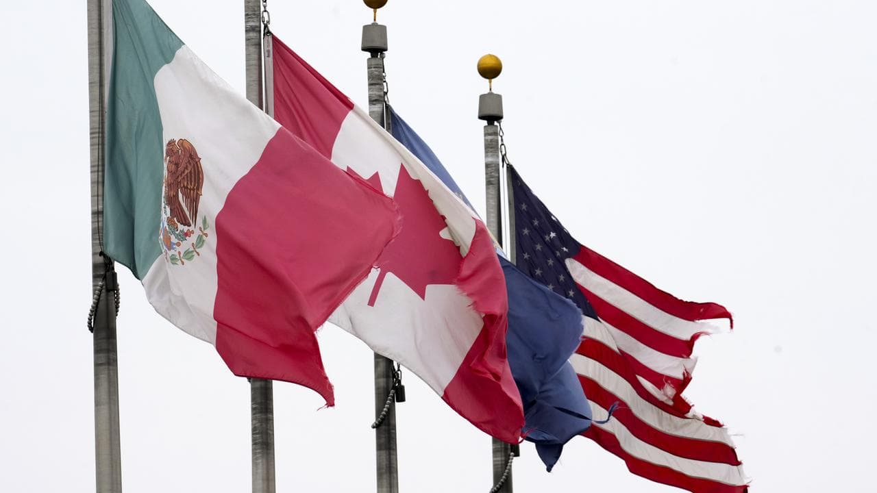 The flags of Mexico, Canada and the United States (file image)
