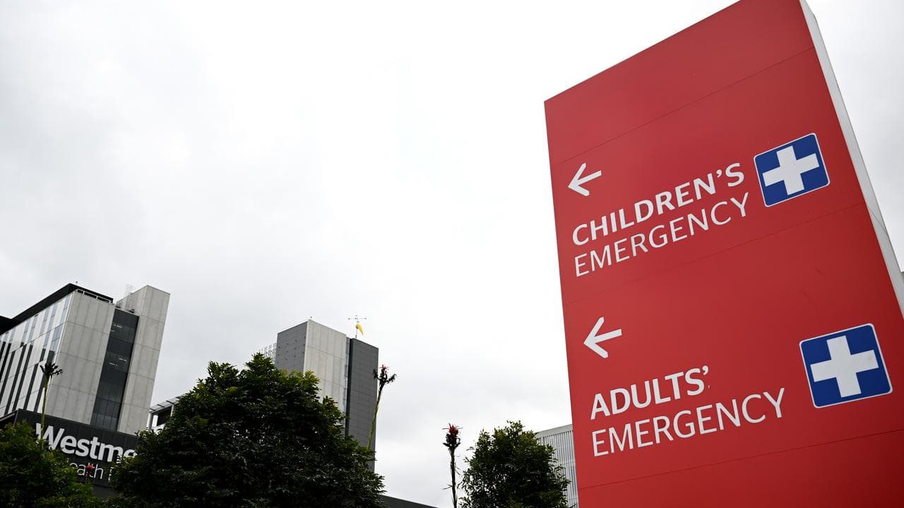 General view of Westmead Hospital signage, Sydney.