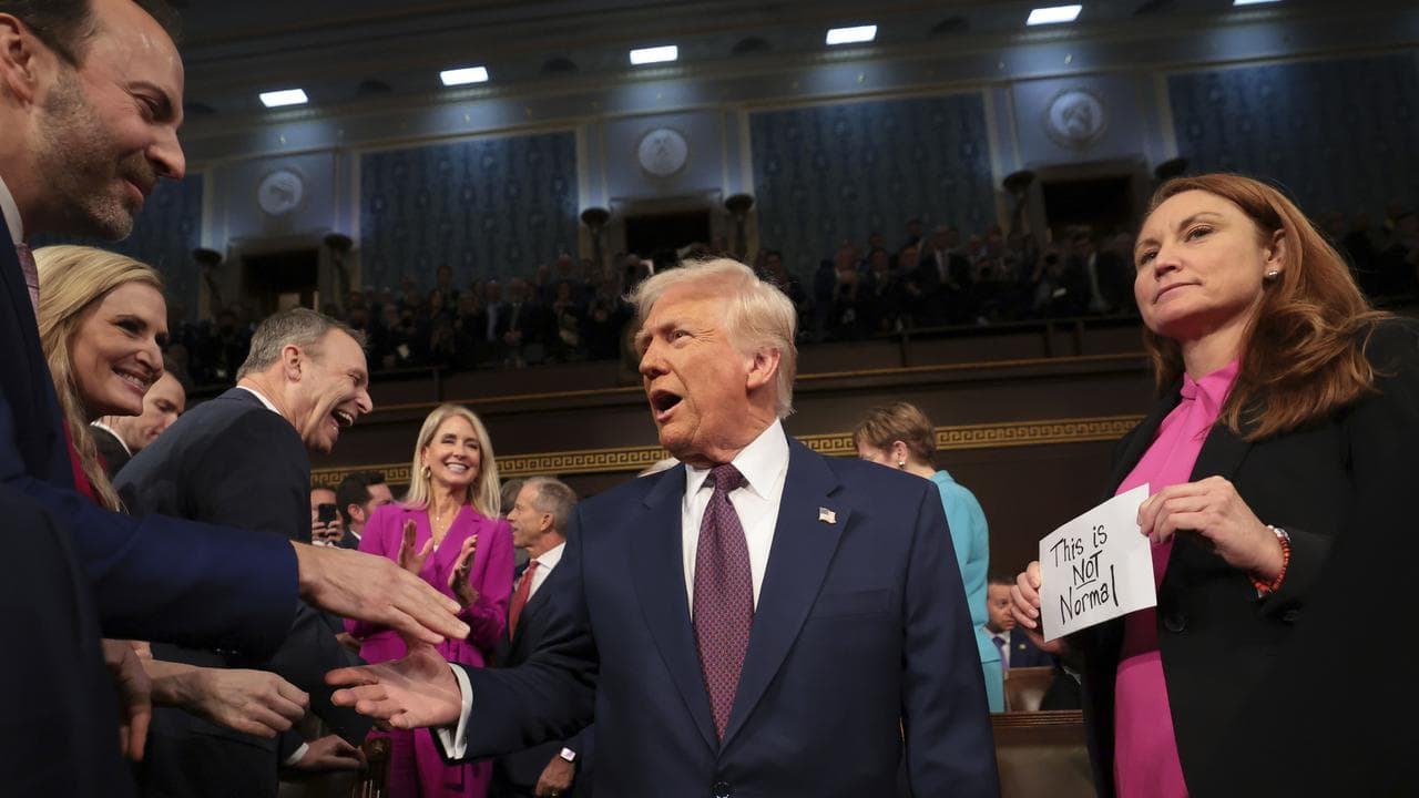 President Donald Trump arrives to address a joint session of Congress