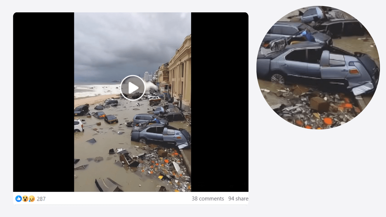 Close-up of unrealistic AI car in fake flood pic