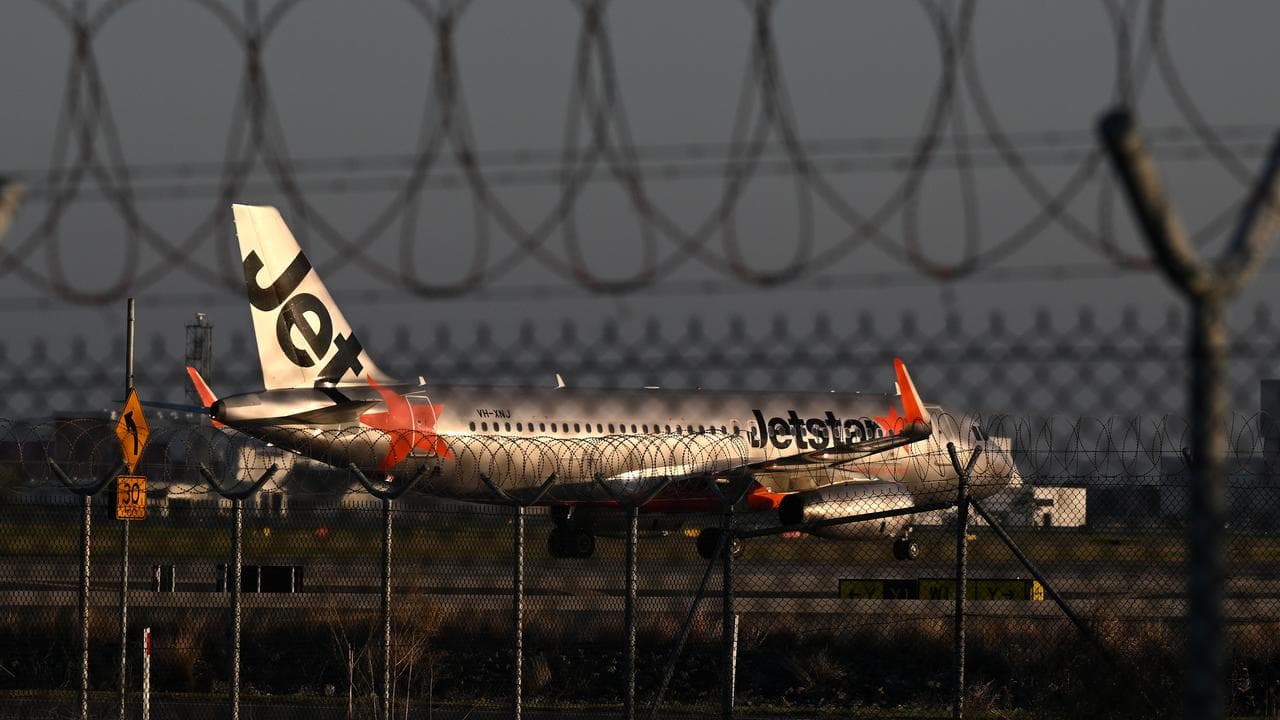A Jetstar aircraft at  Brisbane Airport