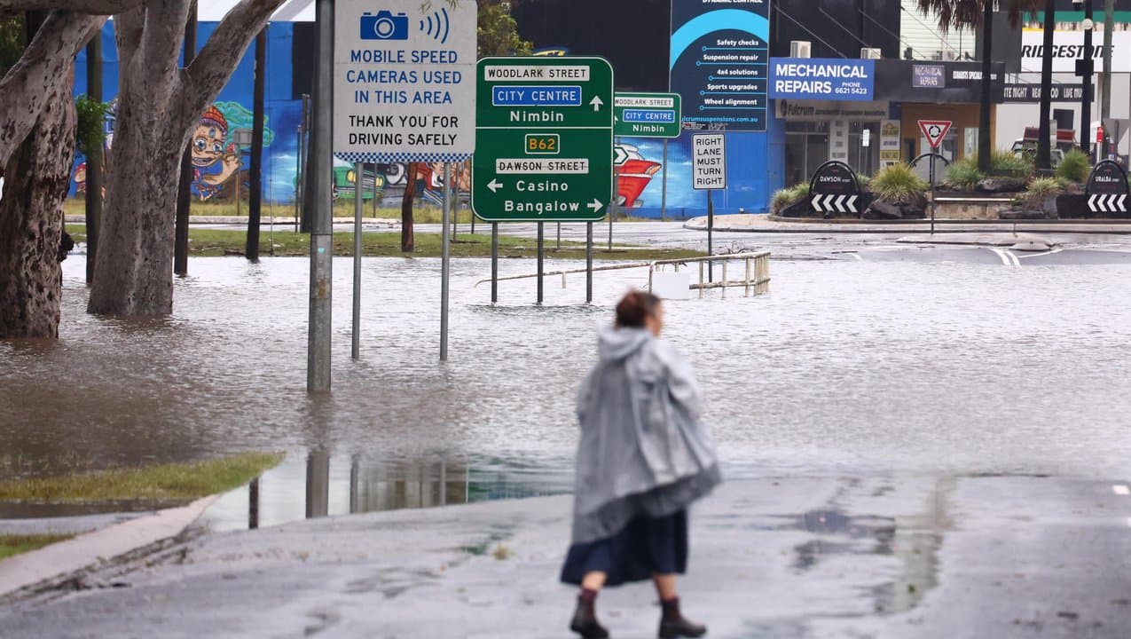Flooded Woodlark Street in Lismore