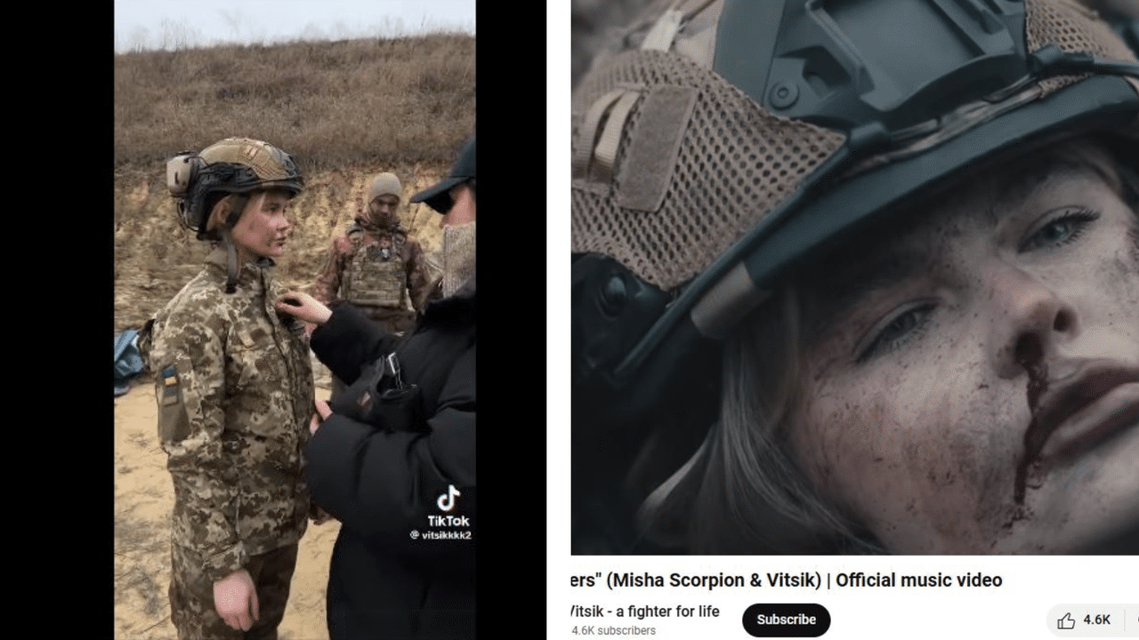 Side by side screenshots from a Ukrainian music video.