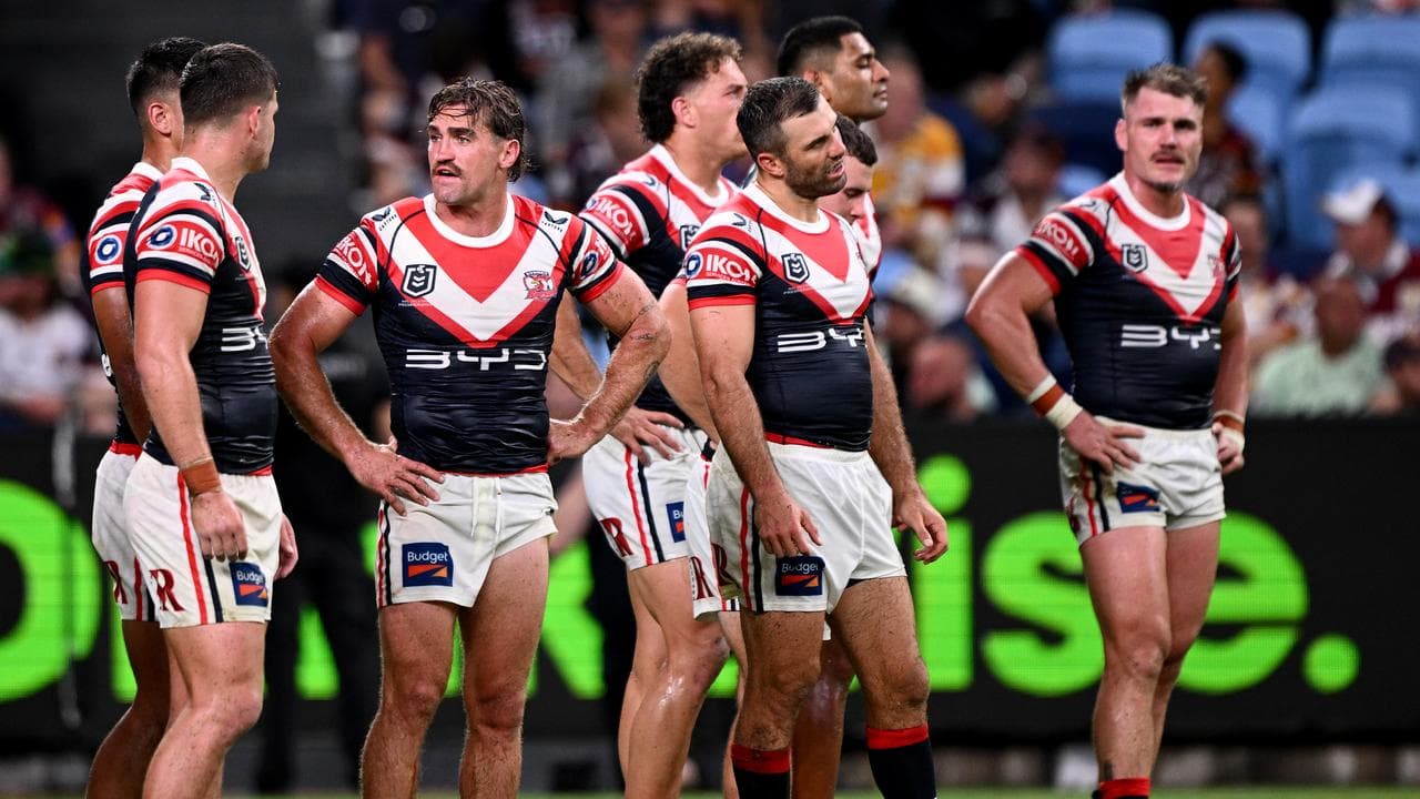 Disappointed Sydney Roosters players.