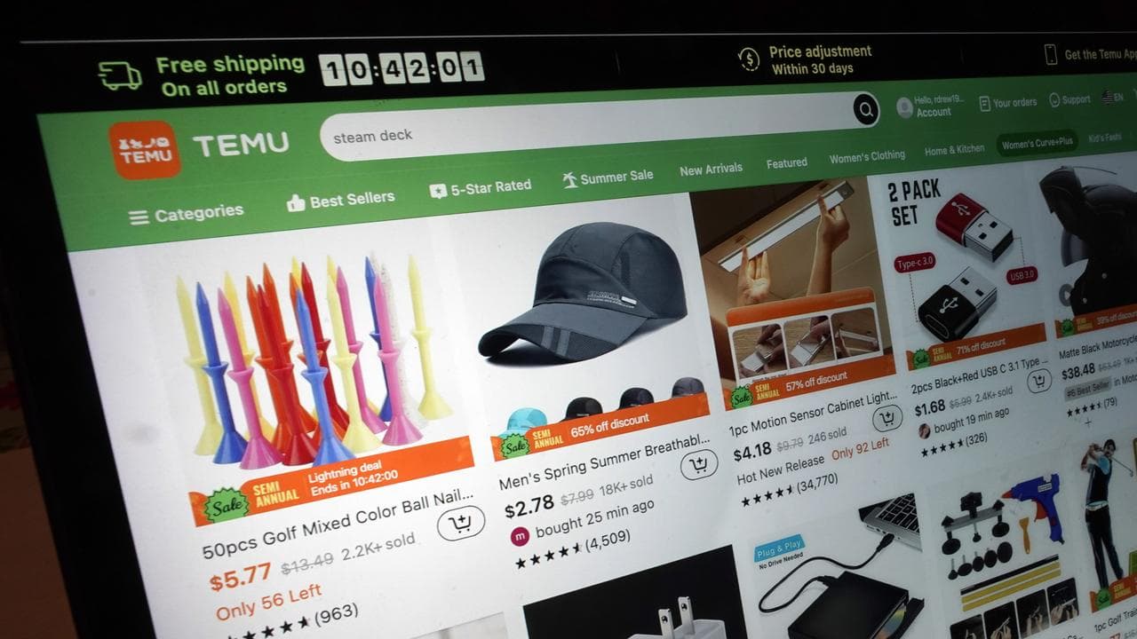 A page from the Temu website.