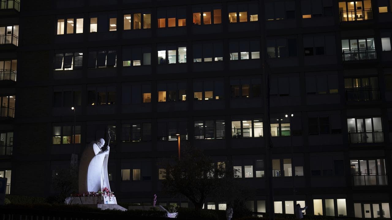 Night view of the Agostino Gemelli Polyclinic in Rome