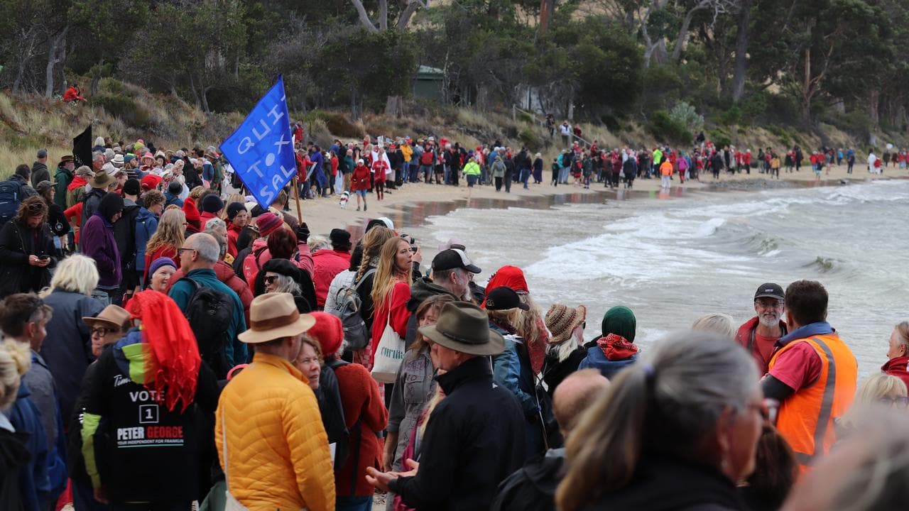 Anti-salmon farming protestors at Verona Sands