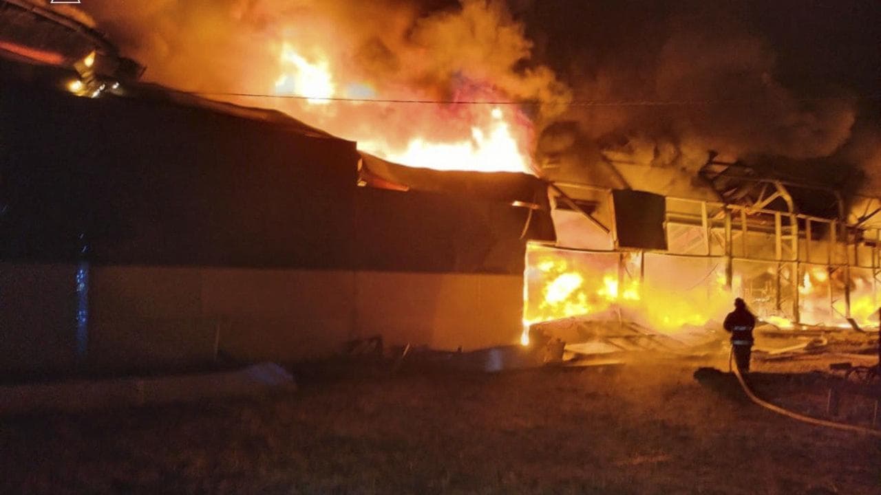 A fire in the Kharkiv region of Ukraine