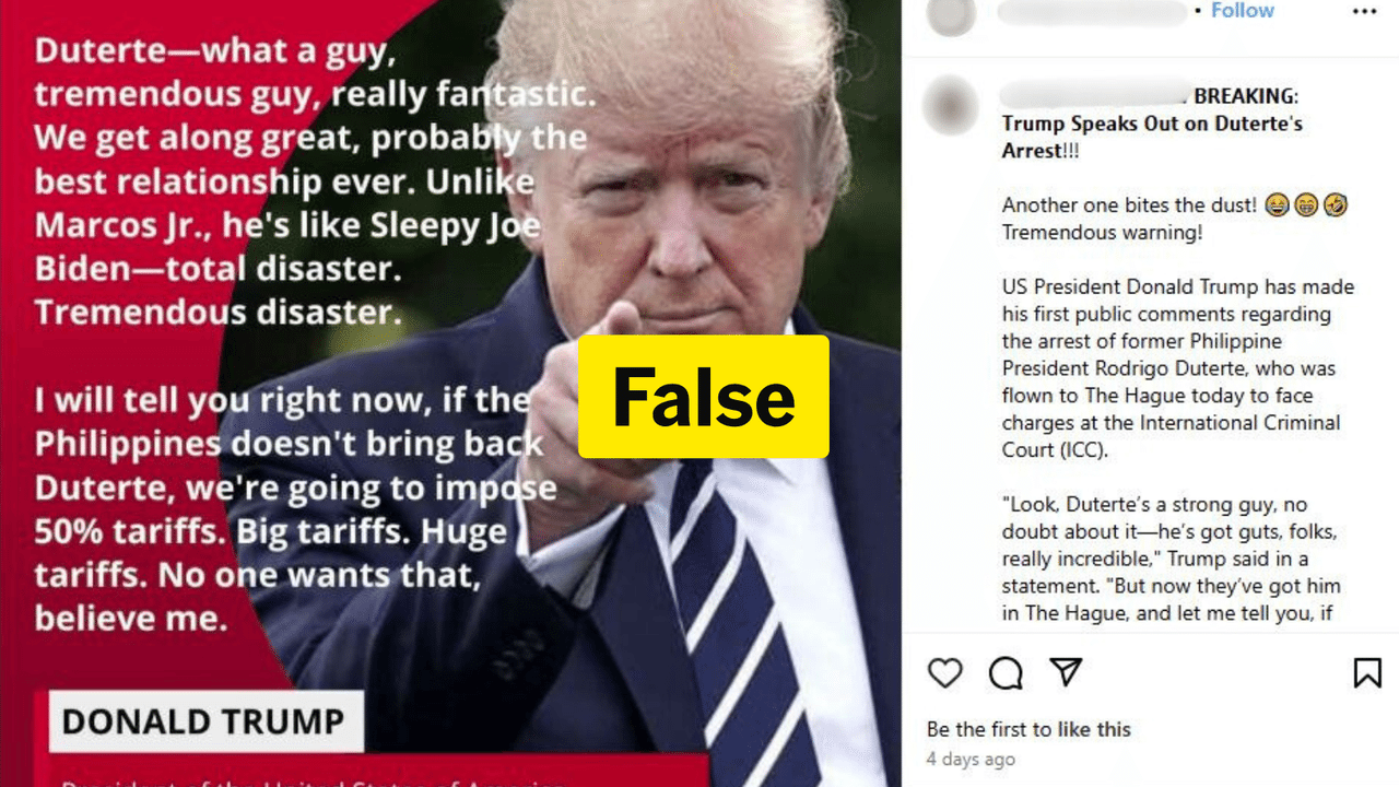 Screenshot of a post making a false claims about comments by Mr Trump.