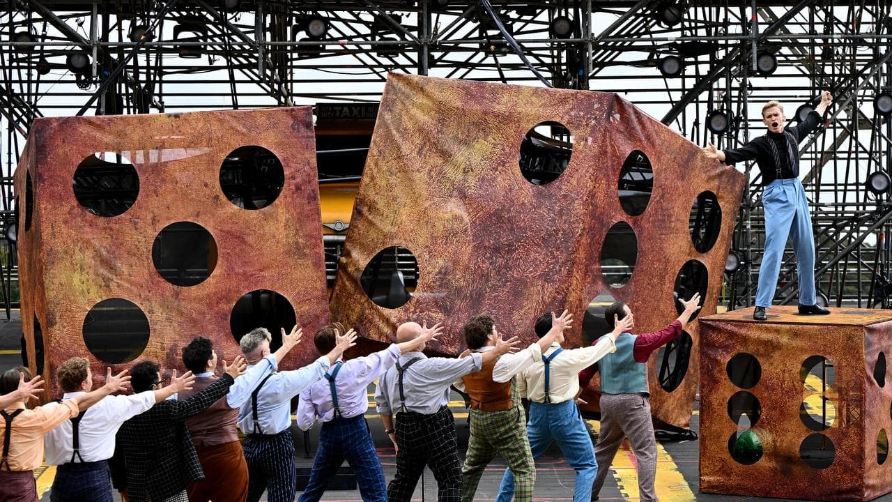 Cody Simpson rehearses as Sky Masterson in Guys and Dolls