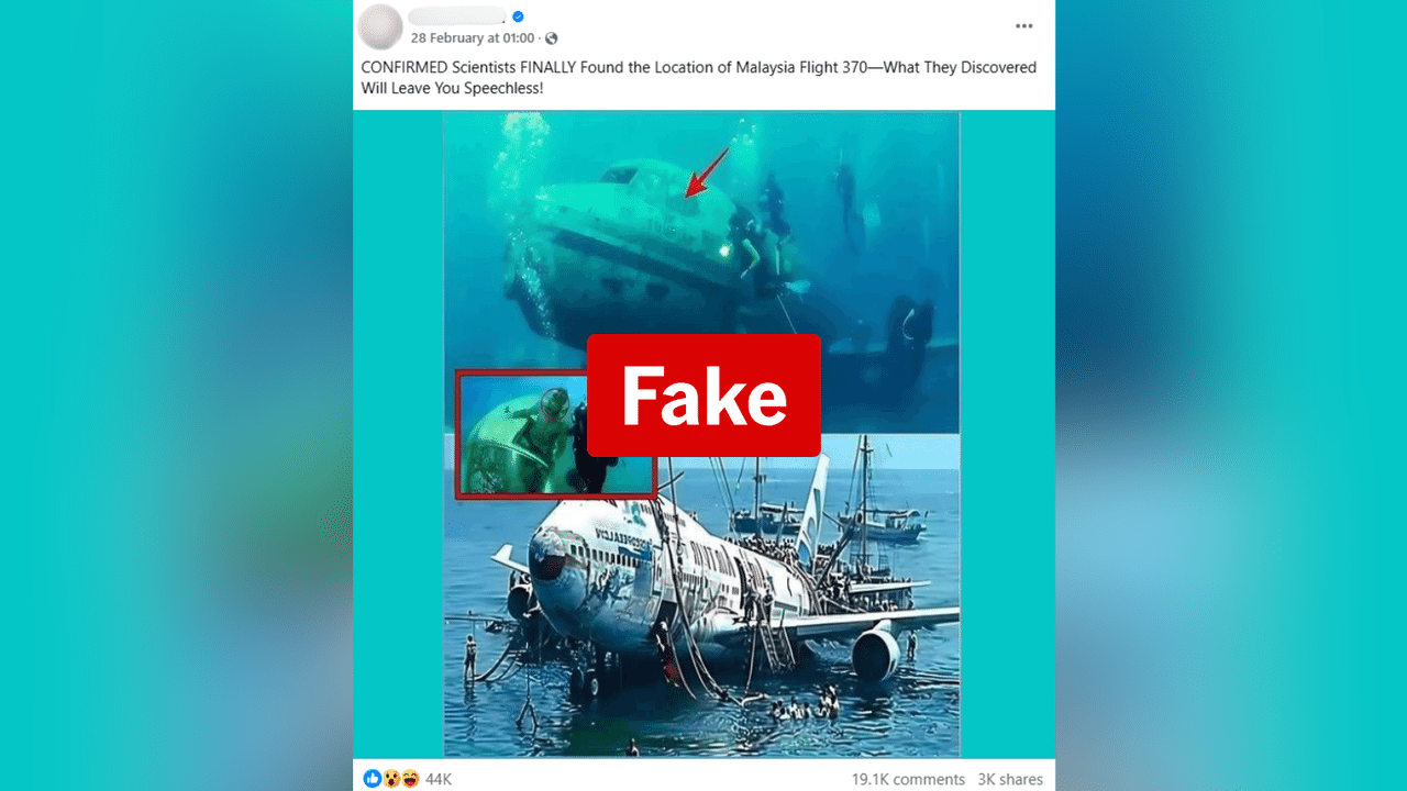 Hoax Facebook post claiming flight MH370  has been found