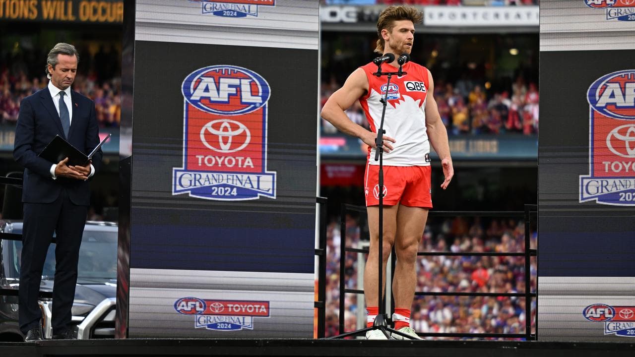 Dane Rampe of the Swans (right)