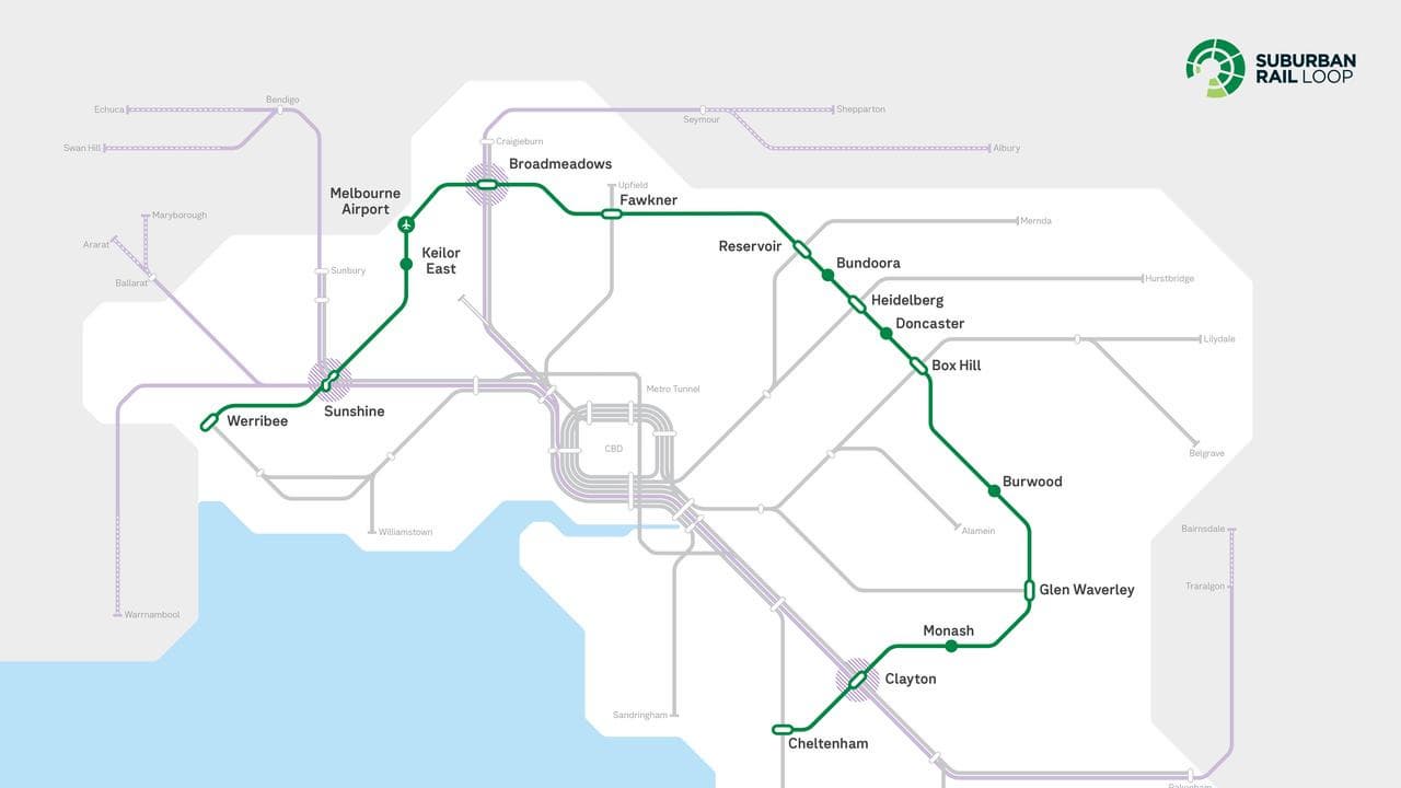 Updated map of Melbourne's Suburban Rail Loop project