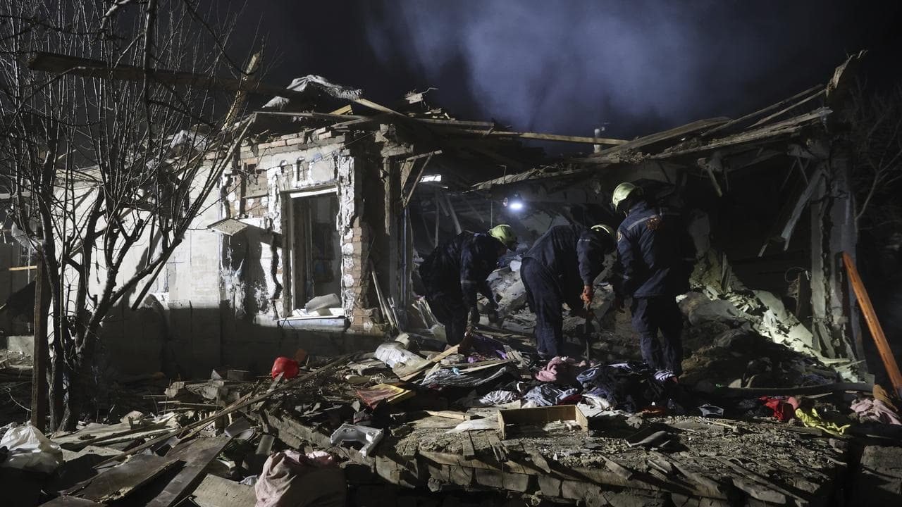 Rubble after a Russian drone strike in Zaporizhzhia, Ukraine