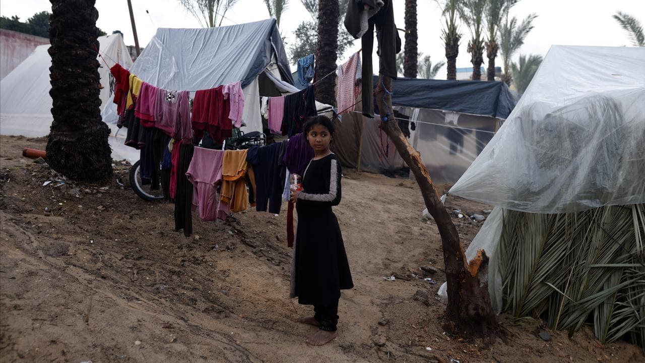 Some displaced by the Israeli bombardment live in tents in Khan Younis