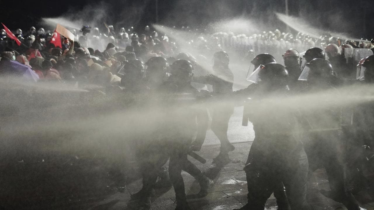 Police during a protest after Istanbul's Mayor Ekrem Imamoglu