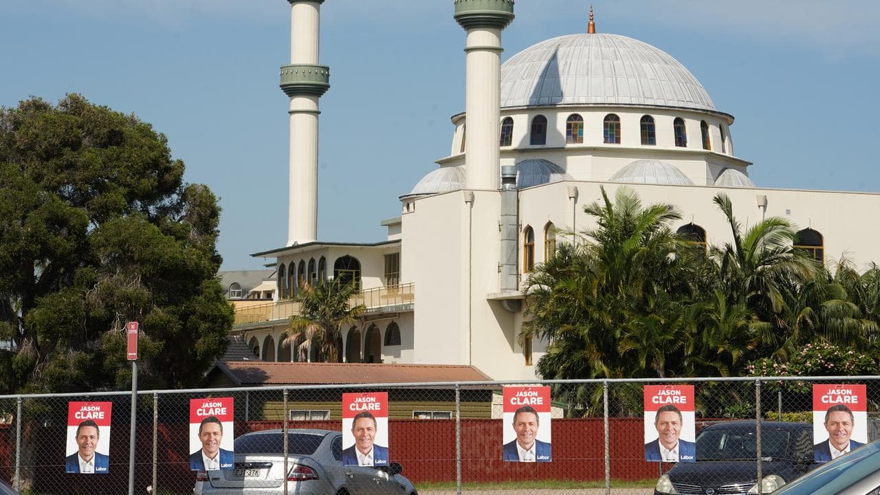 Jason Clare posters outside Gallipoli Mosque in Auburn