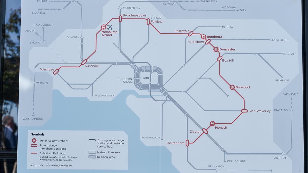 The map of Melbourne's proposed suburban rail loop (file image)