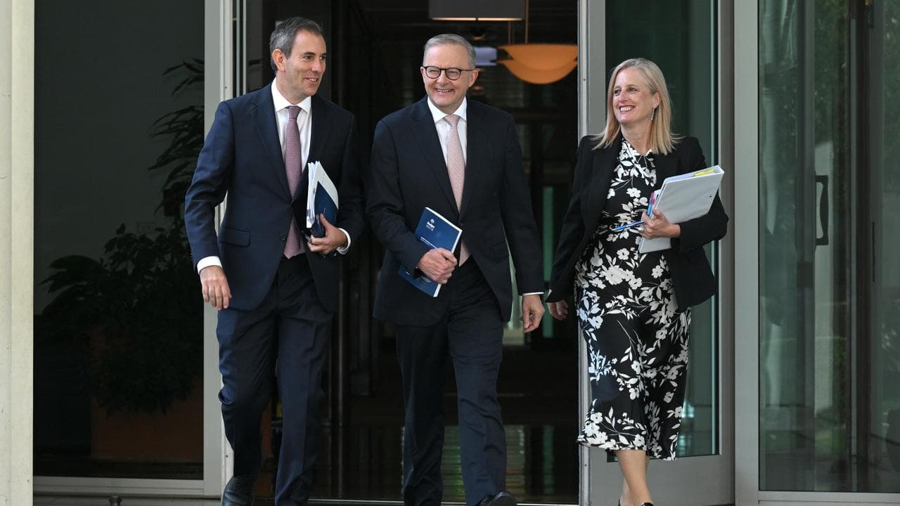 Jim Chalmers, Anthony Albanese and Katy Gallagher