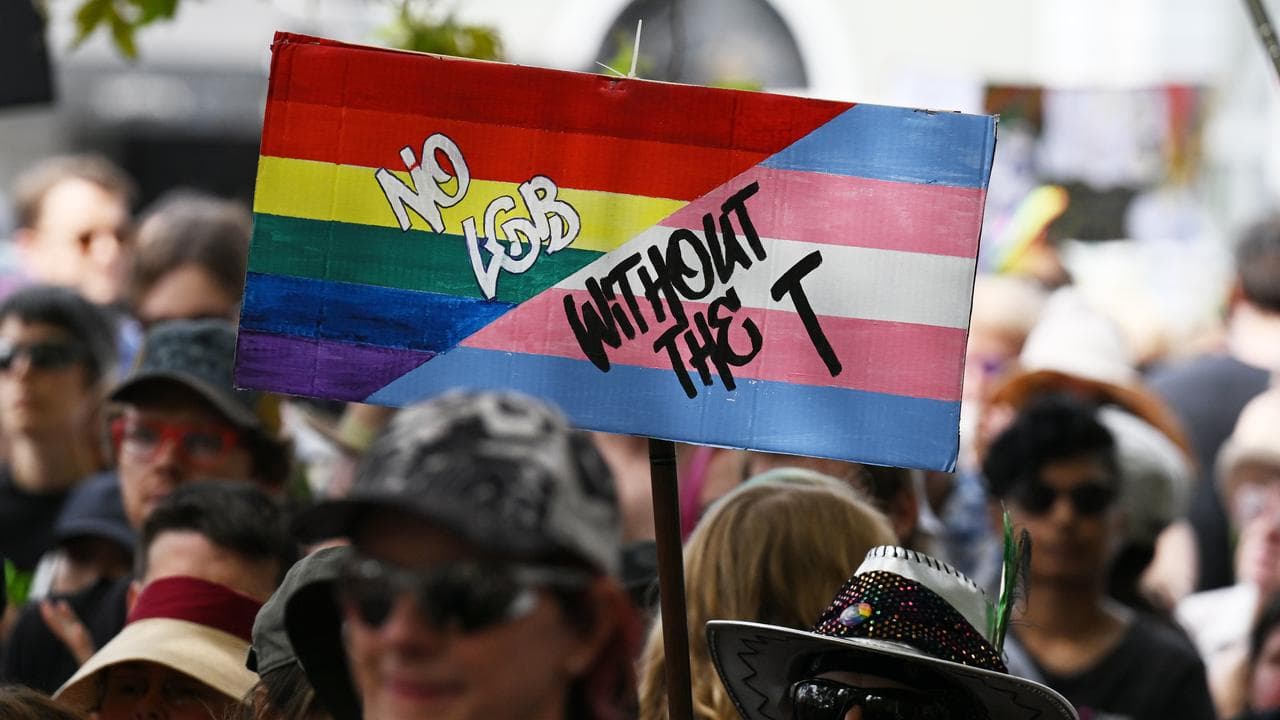 Protesters rally at the Protect Trans Youth National Day of Action