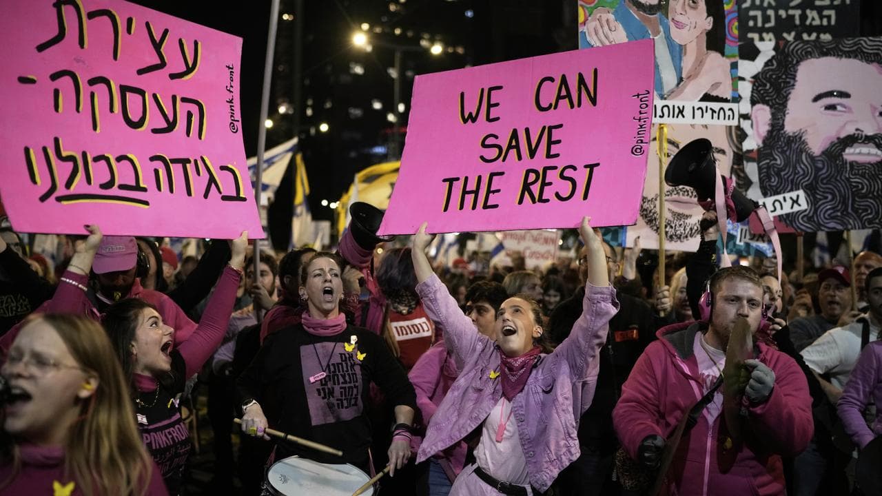 Protest in Tel Aviv demanding the release of hostages held in Gaza