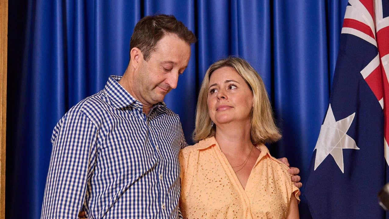 Elouise and Danny Massa attend a press conference