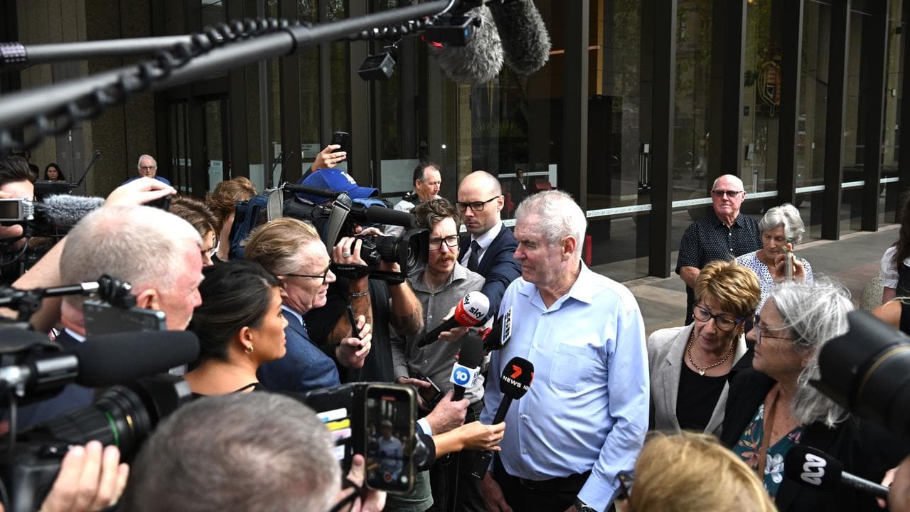 Michael Nowland, the son of Clare Rowland, speaks to media