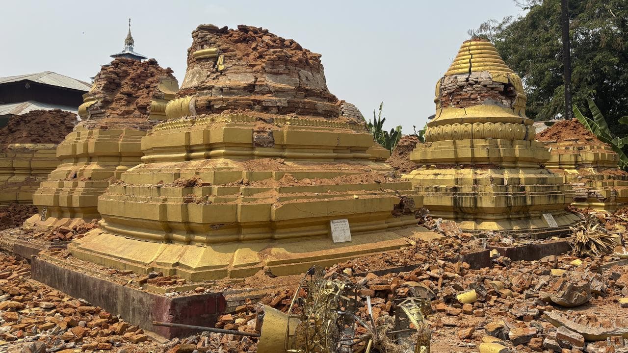 Damaged pagodas after an earthquake in Naypyitaw, Myanmar