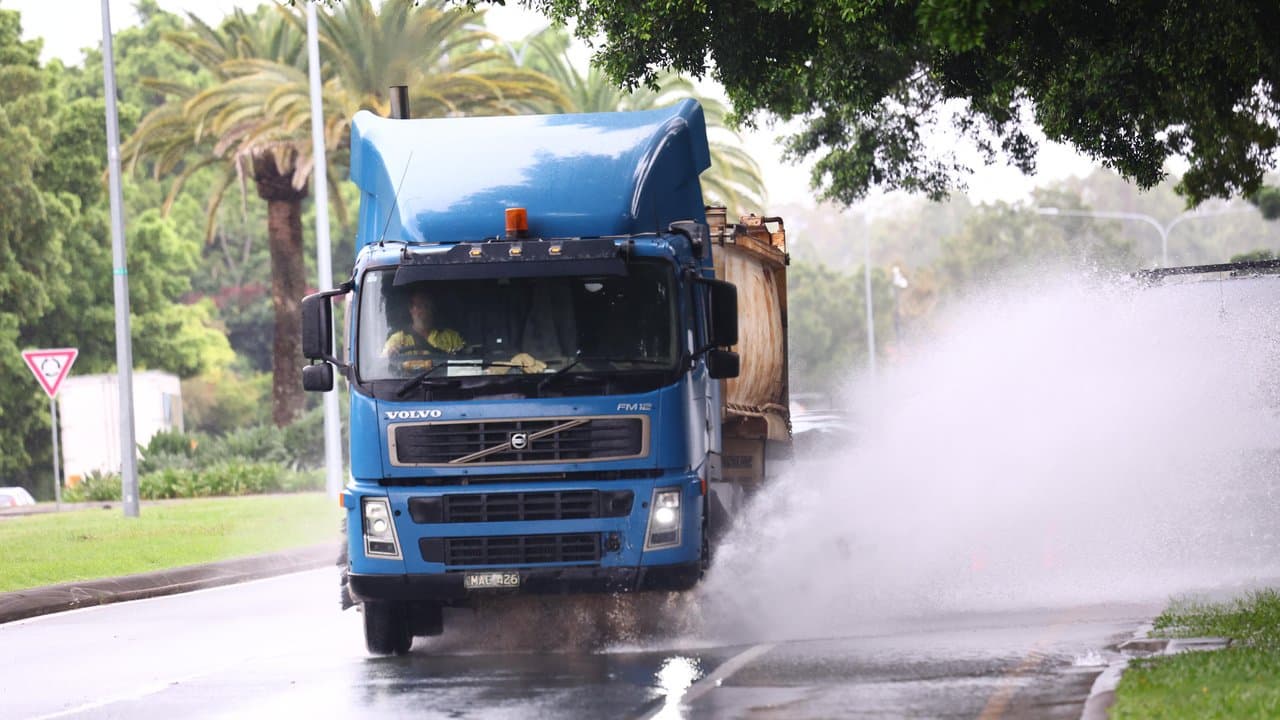 Truck driving through water