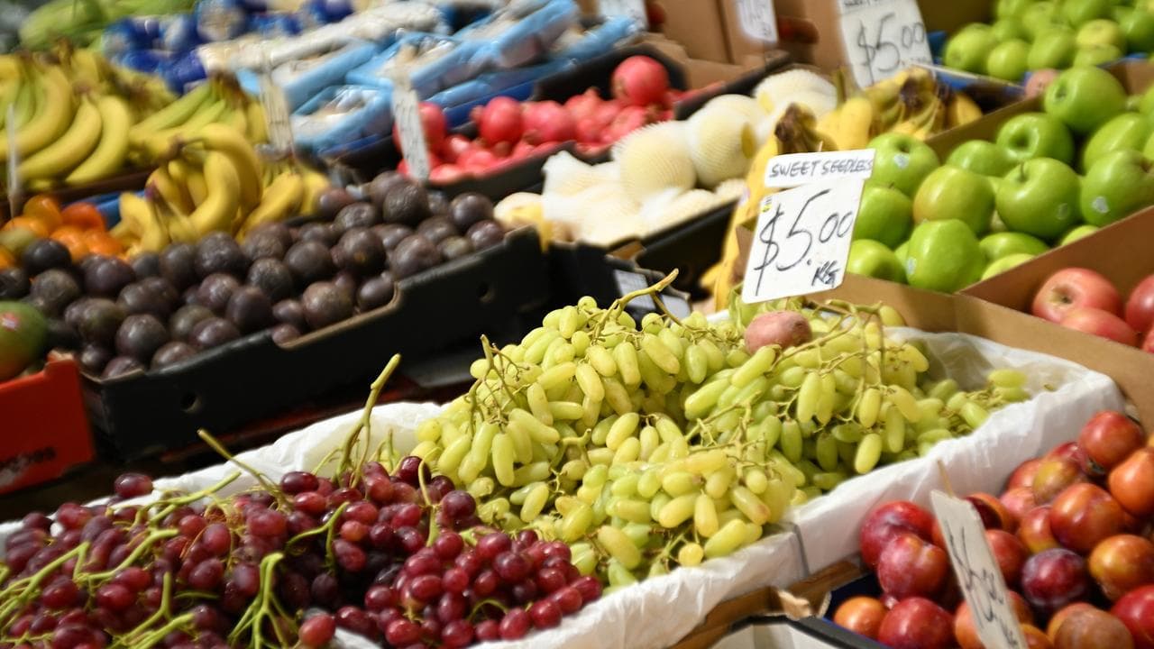 Boxes of fruit in a market in Melbourne.