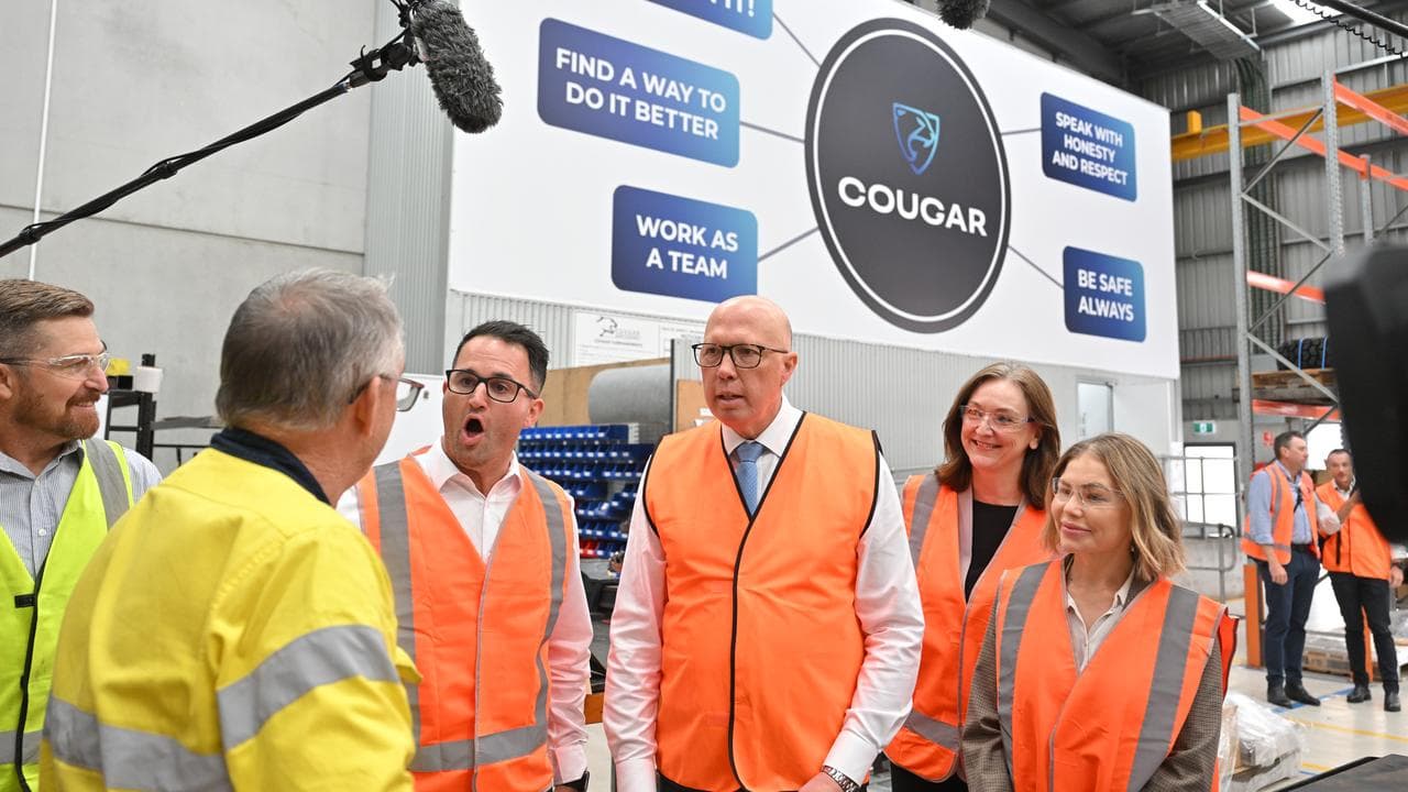 Opposition Leader Peter Dutton at the Cougar Mining Equipment facility
