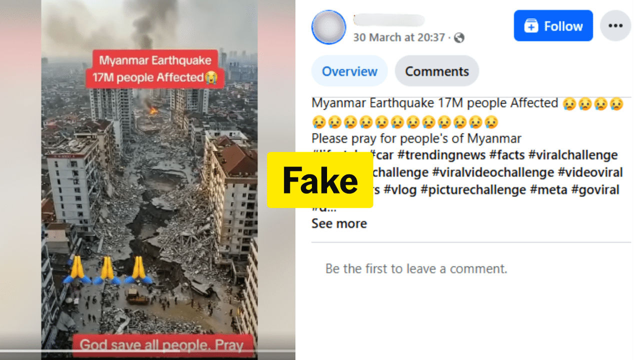 Facebook post of fake footage of Myanmar earthquake 2025