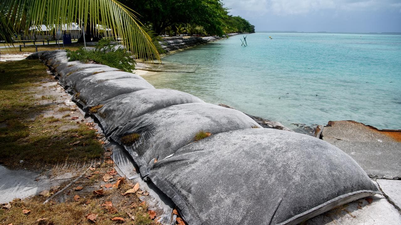 Sandbag seawalls on the Cocos (Keeling) Islands (file image)