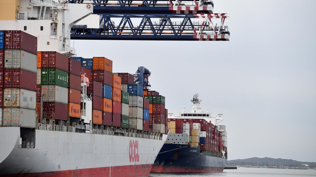 Containers on a cargo ship