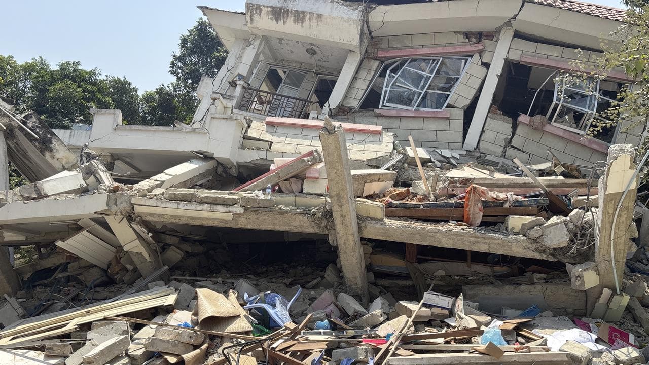 Damaged buildings after an earthquake in Naypyitaw, Myanmar