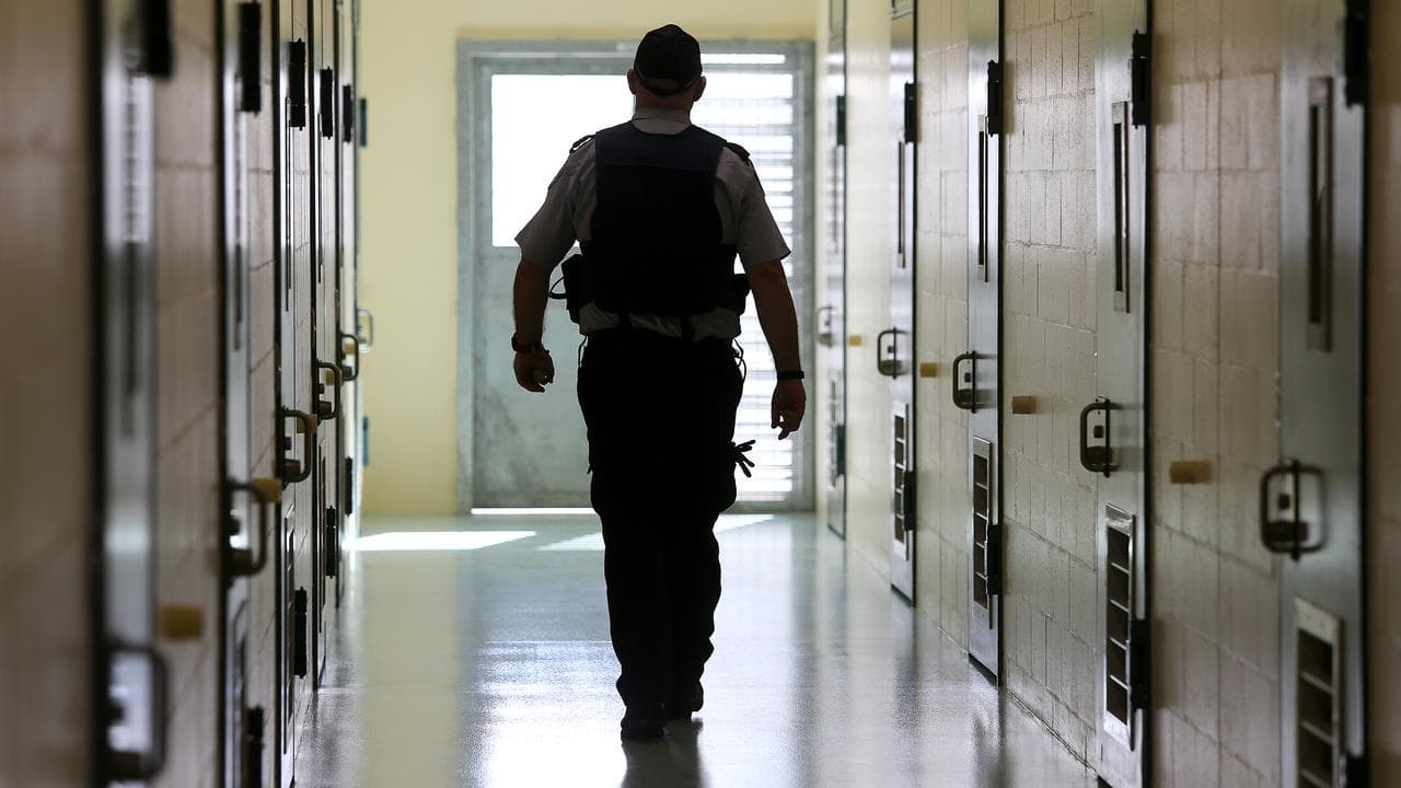 A corrections officer walks down a cell corridor (file image)