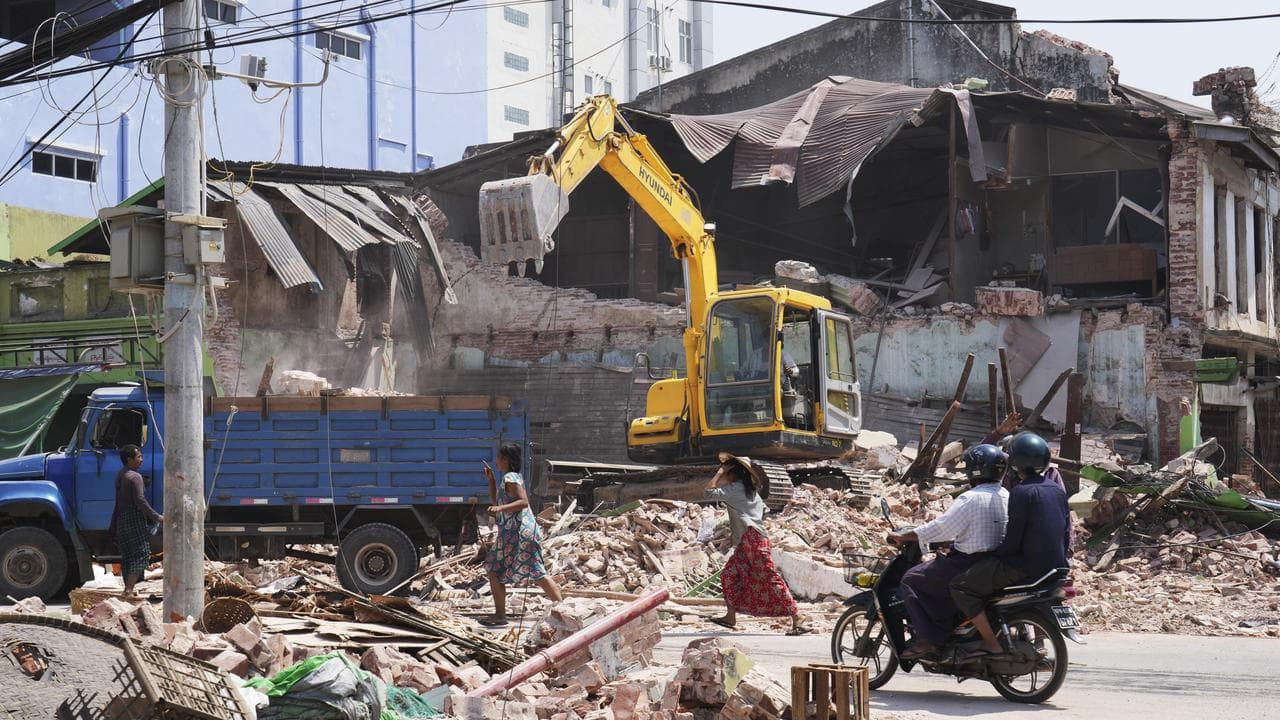 Debris in the aftermath of Friday's earthquake in Naypyitaw, Myanmar