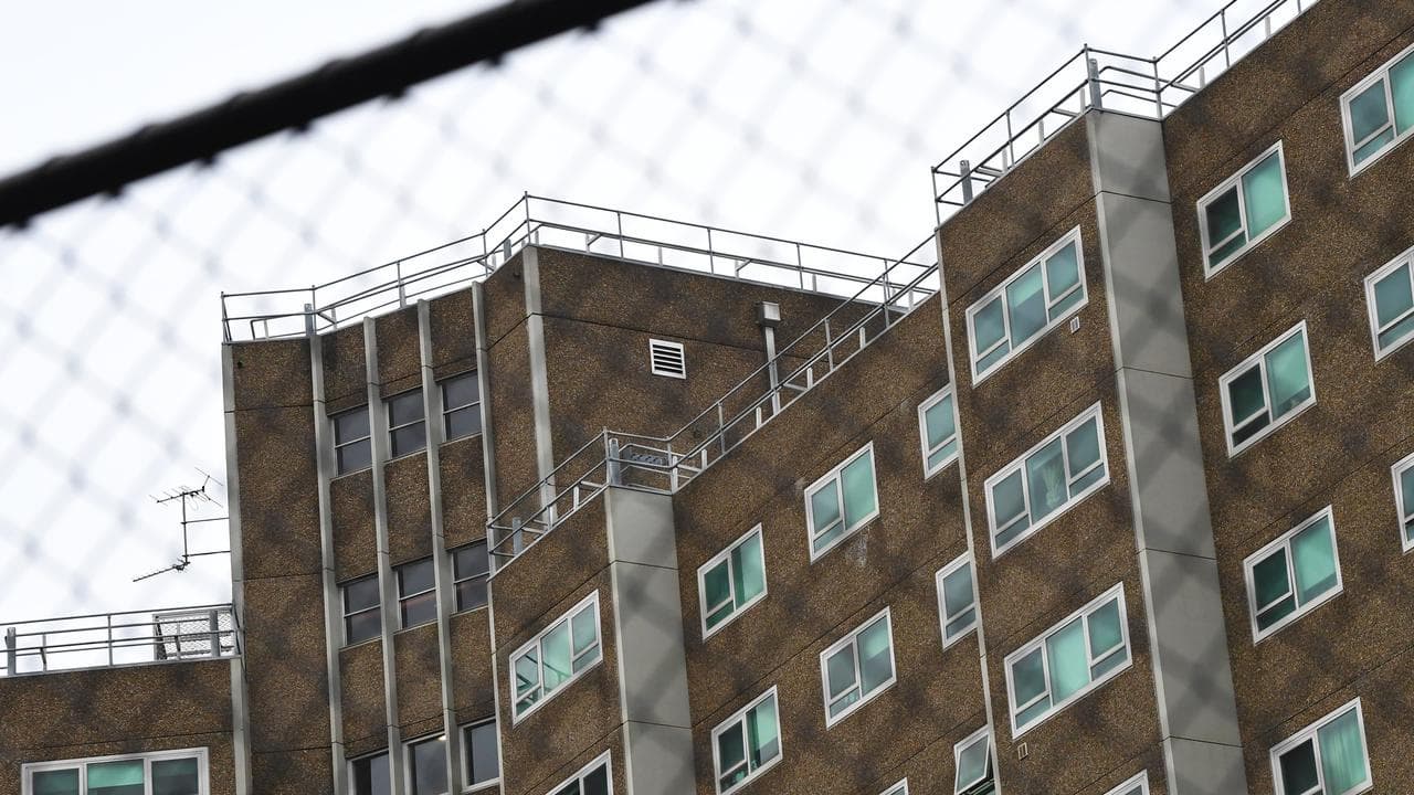 General view of a public housing tower in North Melbourne