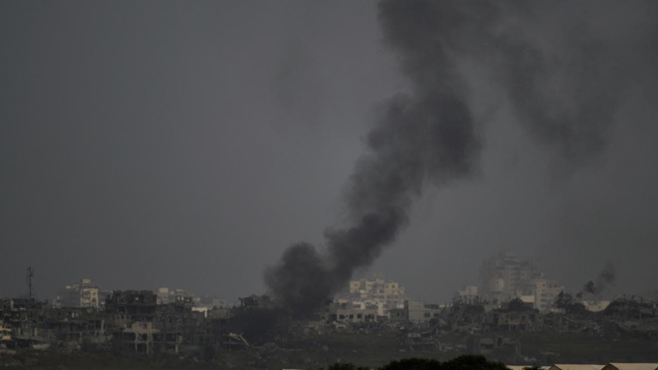 Smoke rises to the sky after an explosion in the Gaza Strip