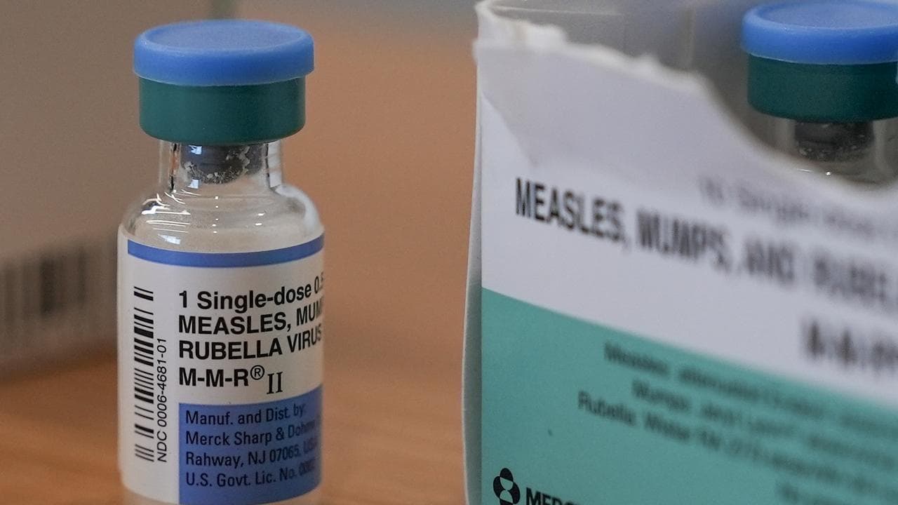A vial of the measles, mumps and rubella vaccine