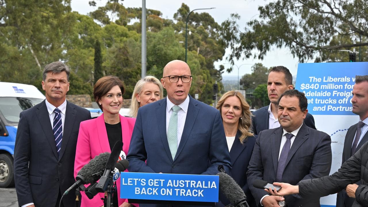 Peter Dutton at a press conference at a carpark in Adelaide