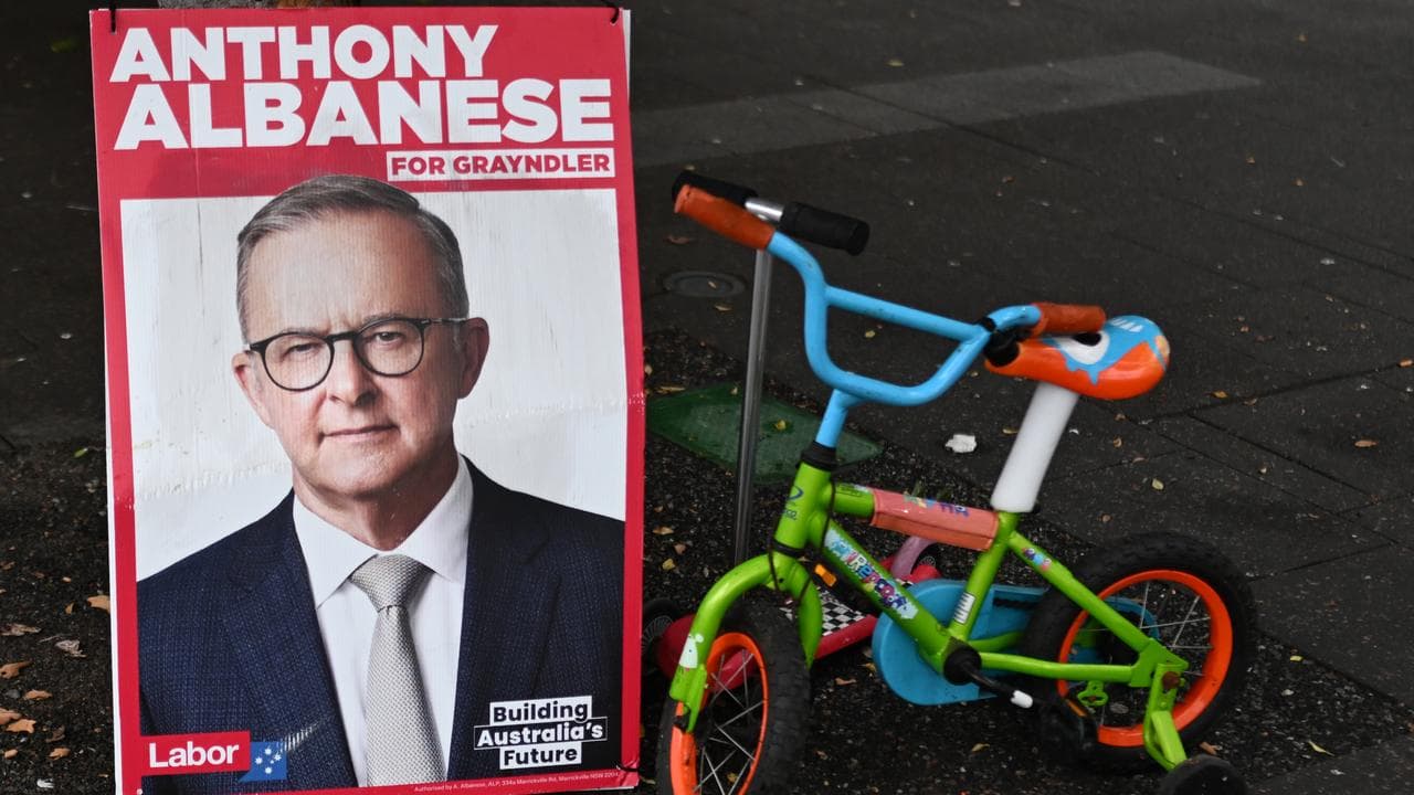 A corflute of Australian Prime Minister Anthony Albanese